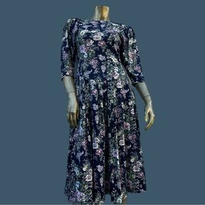 Vintage BYER TOO! cotton/poly fit & flare floral 80’s midi dress size 5